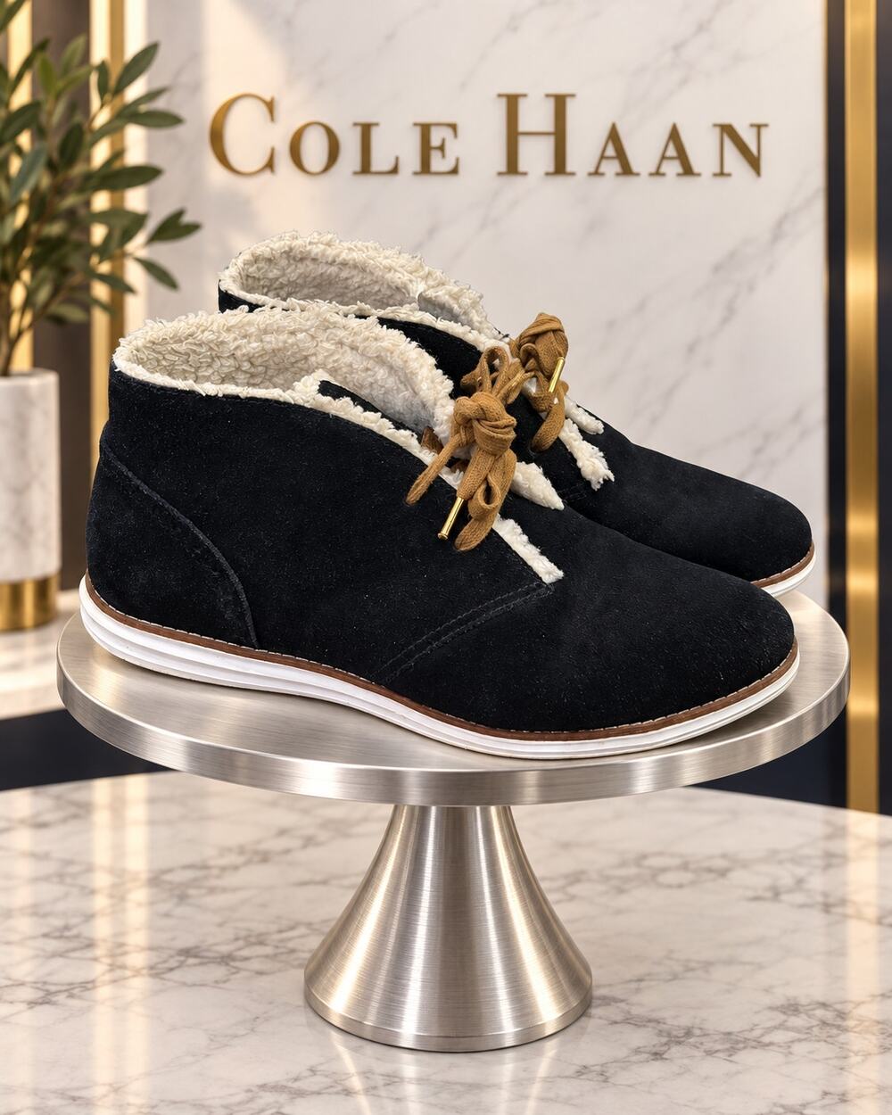 Cole Haan All Day Summit Black Suede Shearling Chukka Boots Size 9B